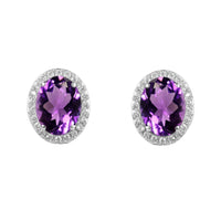 Amore Amethyst Halo Silver Stud Earrings