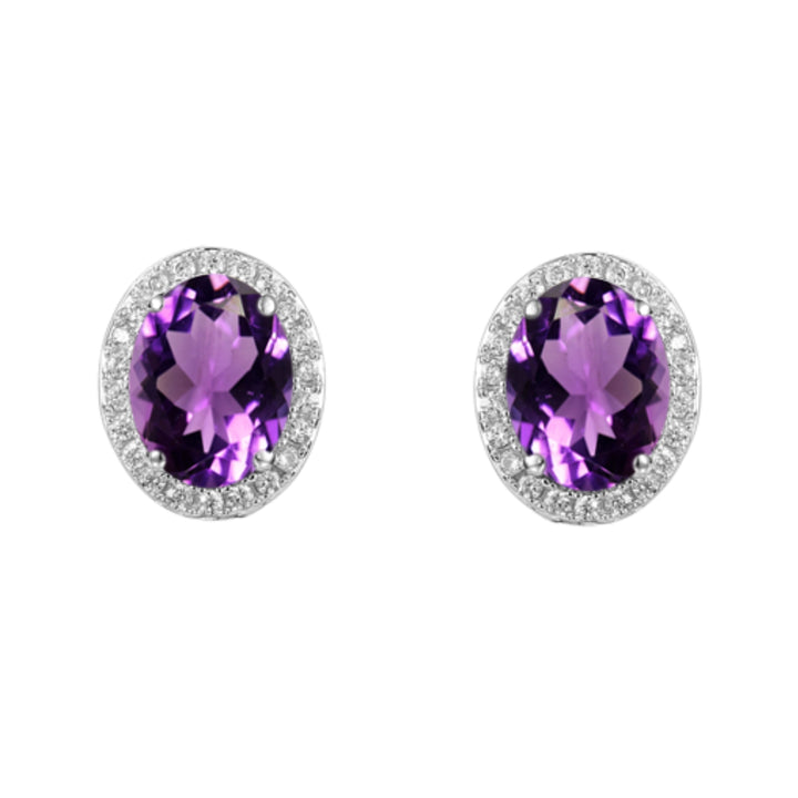 Amore Amethyst Halo Silver Stud Earrings