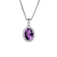 Amore Oval Amethyst CZ Halo Silver Pendant - Michael Jones Jeweller