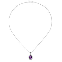 Amore Oval Amethyst CZ Halo Silver Pendant - Michael Jones Jeweller