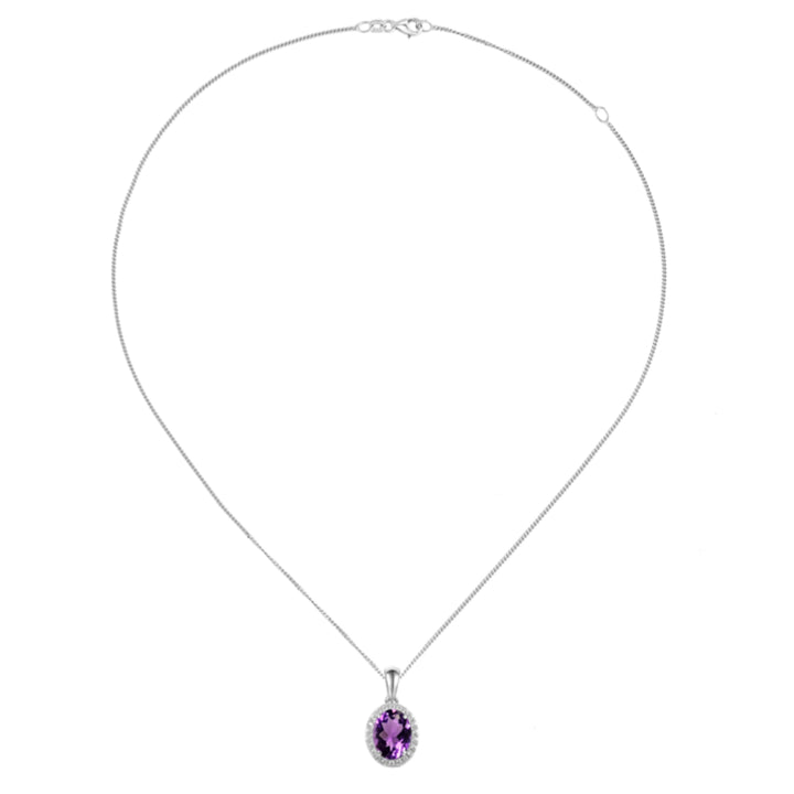 Amore Oval Amethyst CZ Halo Silver Pendant - Michael Jones Jeweller