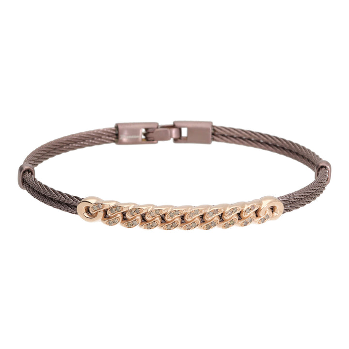 Salvatore Bersani B-Joy Brown PVD Steel Two-Strand Men’s Bracelet with Chain Style 18ct Rose Gold & 0.22ct Diamonds