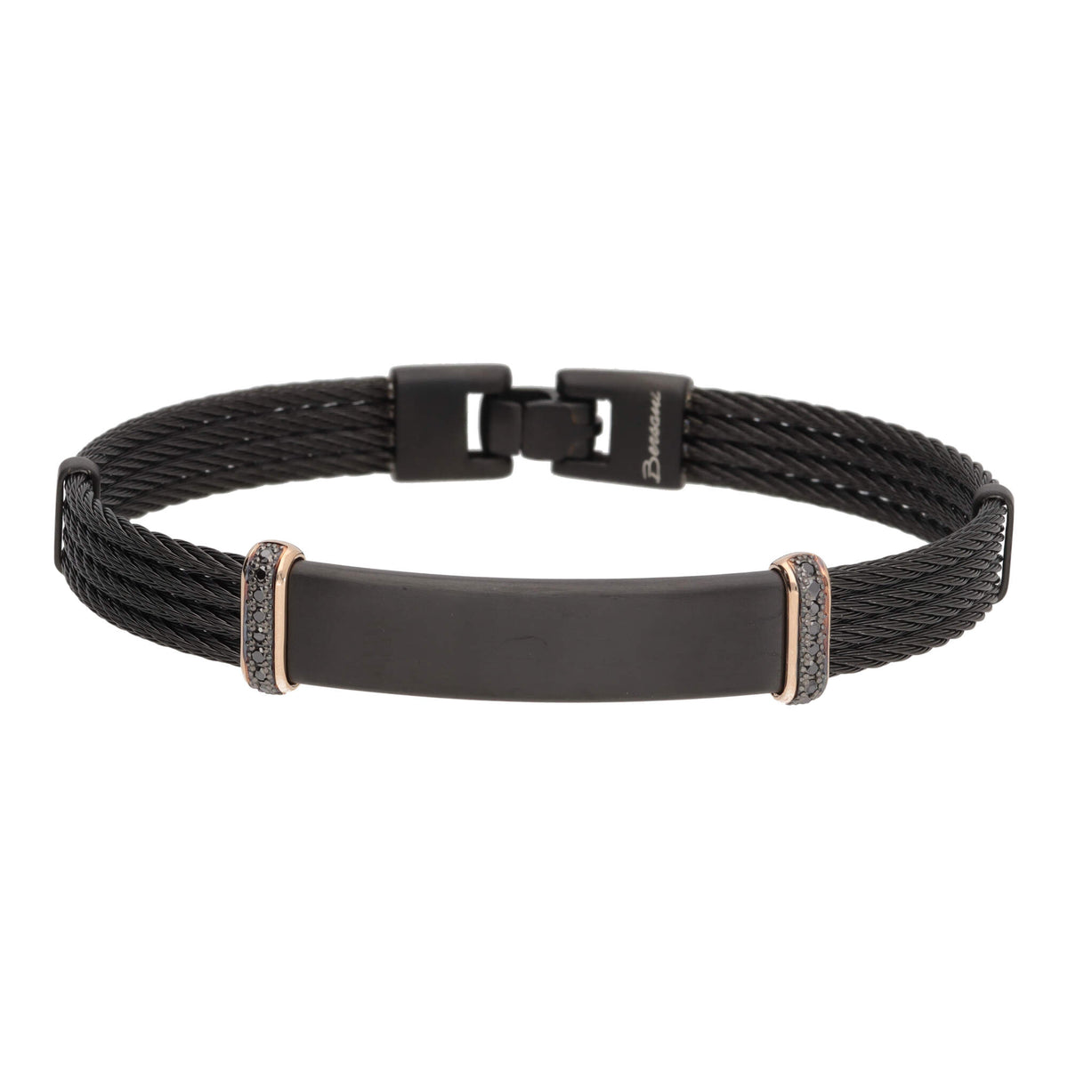 Salvatore Bersani B-Joy Black PVD Steel Four-Strand Men’s Bracelet with 18ct Rose Gold & 0.16ct Black Diamonds - Michael Jones Jeweller