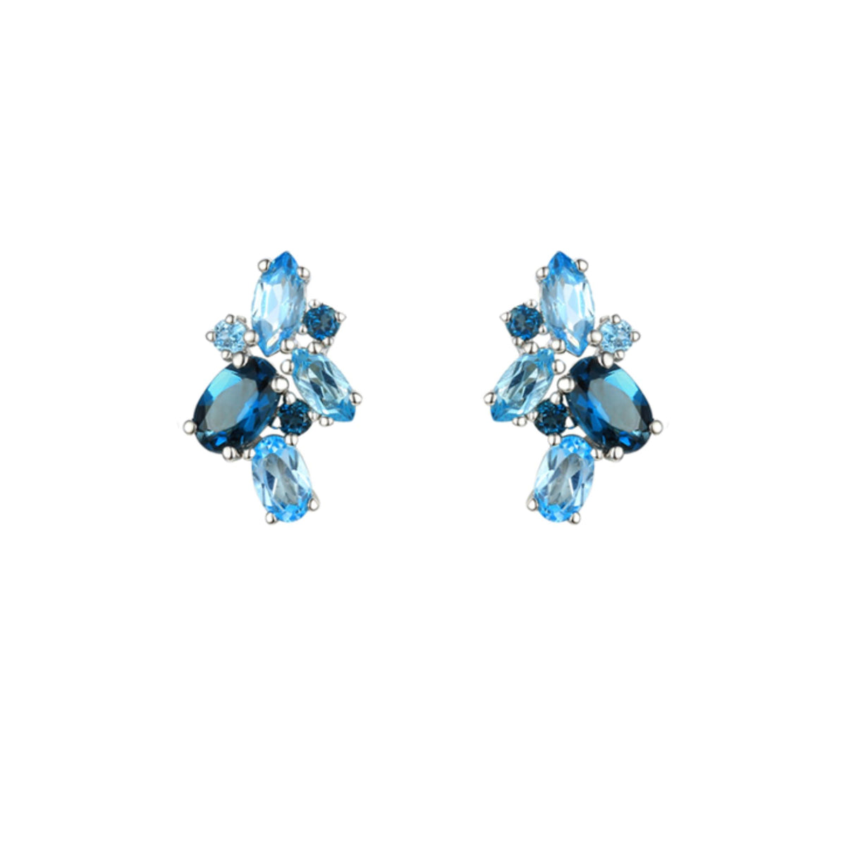 Amore Blue Topaz Multi Stone Cocktail Silver Stud Earrings - Michael Jones Jeweller