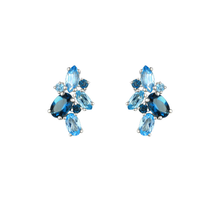 Amore Blue Topaz Multi Stone Cocktail Silver Stud Earrings