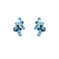 Amore Blue Topaz Multi Stone Cocktail Silver Stud Earrings