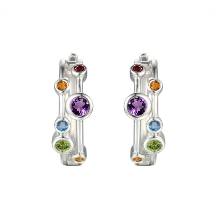 Amore Multicoloured Bubble Half Hoop Silver Earrings