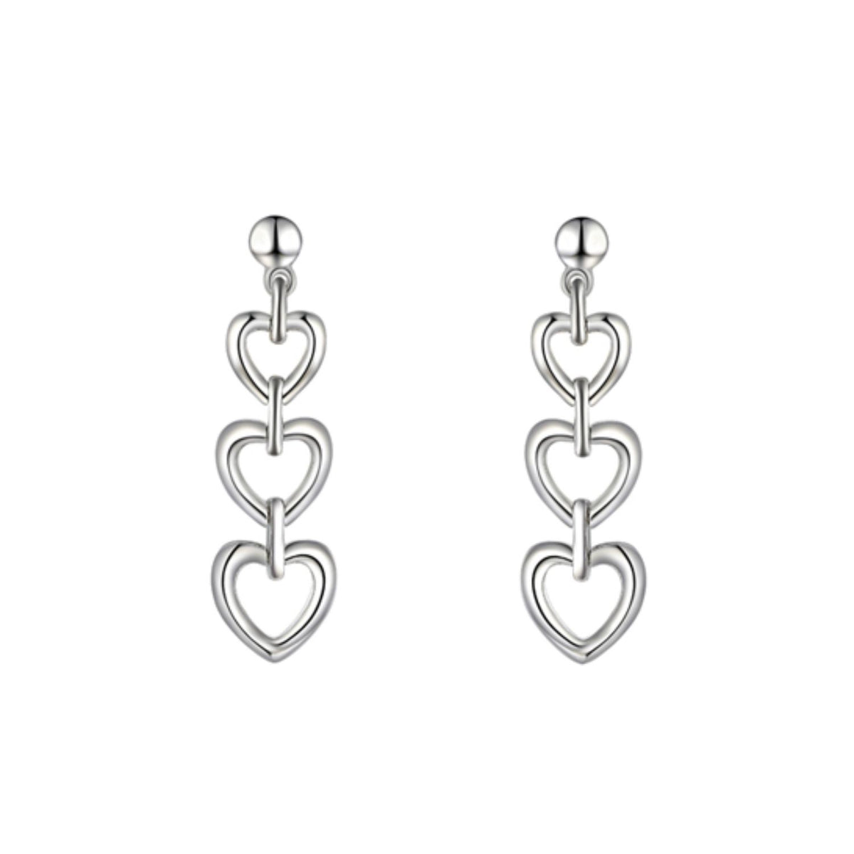 Amore Graduated Heart Silver Drop Earrings - Michael Jones Jeweller