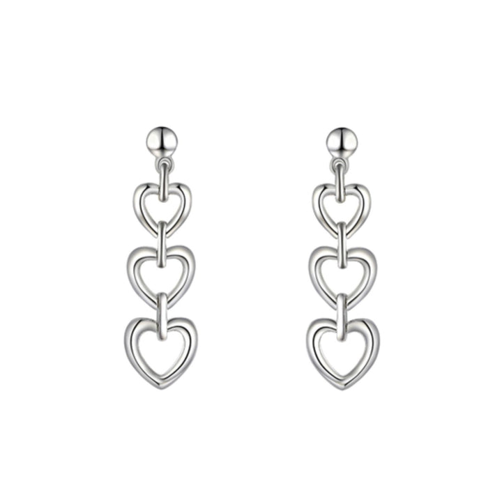 Amore Graduated Heart Silver Drop Earrings