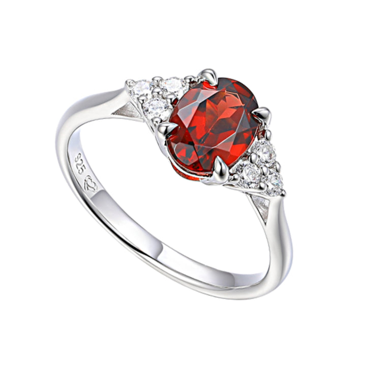 Amore Garnet CZ Trefoil Silver Ring (M)