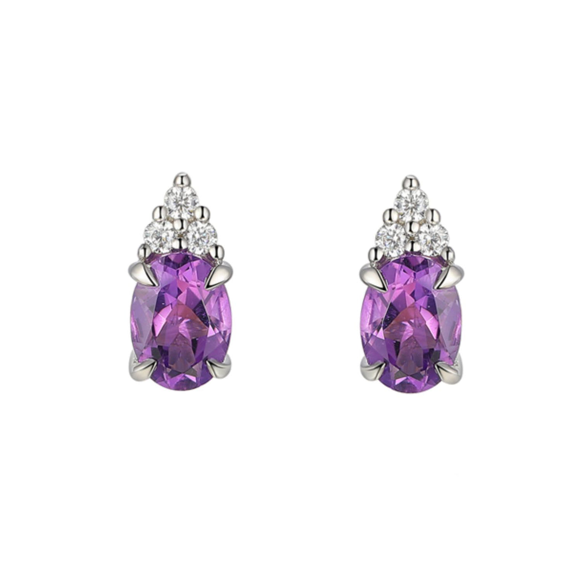 Amore Amethyst and CZ Silver Stud Earrings - Michael Jones Jeweller