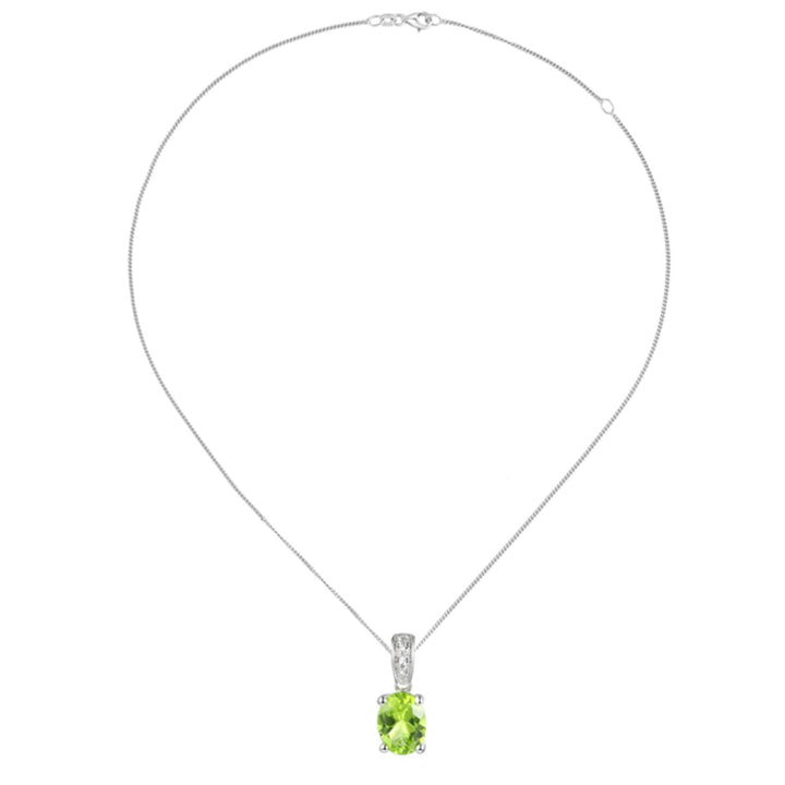 Amore Oval Peridot and CZ Silver Necklace