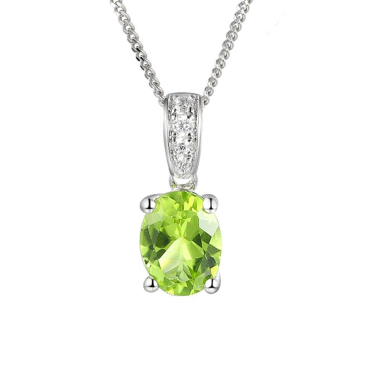 Amore Oval Peridot and CZ Silver Necklace