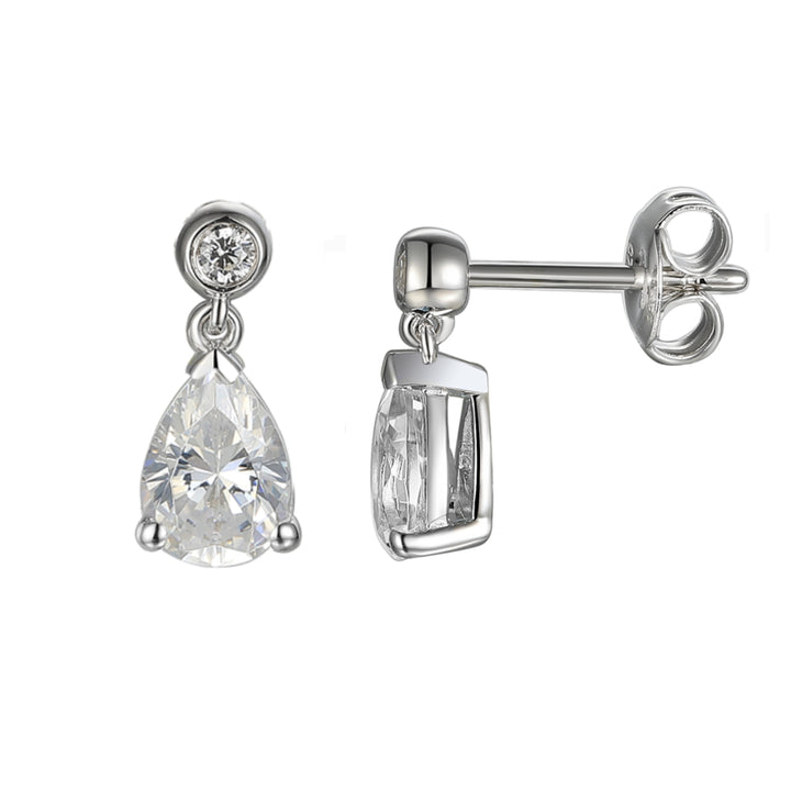 Amore Droplet CZ Silver Drop Earrings
