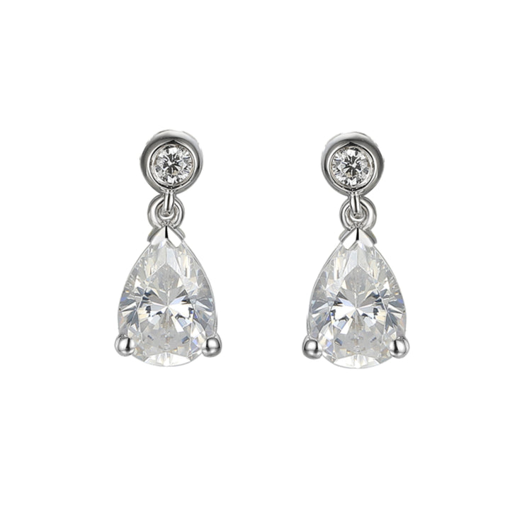 Amore Droplet CZ Silver Drop Earrings
