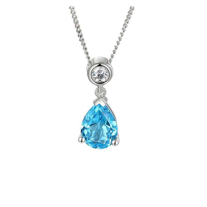 Amore Droplet Blue Topaz CZ Silver Pendant - Michael Jones Jeweller
