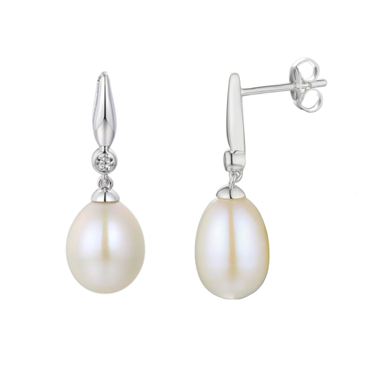 Amore Helios Freshwater Pearl Silver Drop Earrings