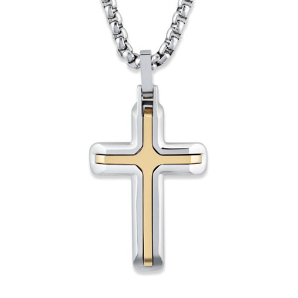 Unique Stainless Steel Cross With Yellow IP-Plating