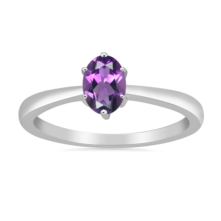 Oval Amethyst Solitaire 9ct White Gold Ring