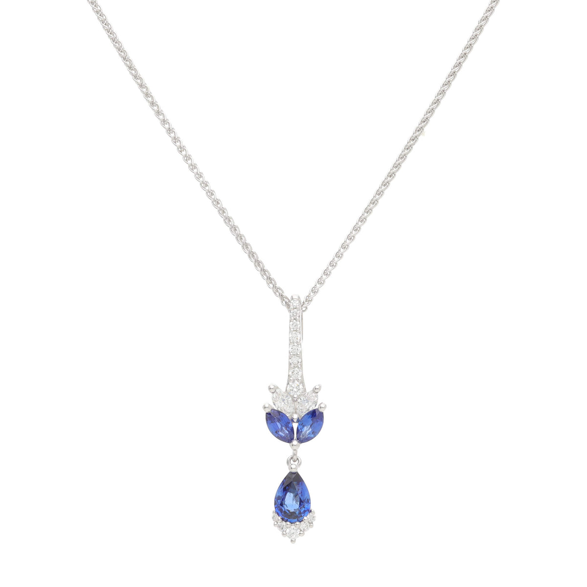 Sapphire and Diamond Pear and Marquise 18ct White Gold Necklace - Michael Jones Jeweller