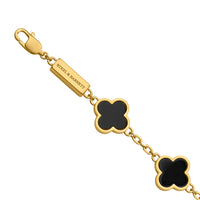 Steel and Barnett Lucky Clover Black Onyx Charm Bracelet In 18ct Plated Gold