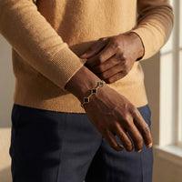 Steel and Barnett Lucky Clover Black Onyx Charm Bracelet In 18ct Plated Gold