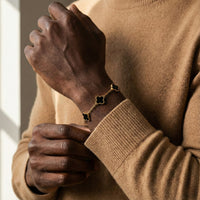 Steel and Barnett Lucky Clover Black Onyx Charm Bracelet In 18ct Plated Gold