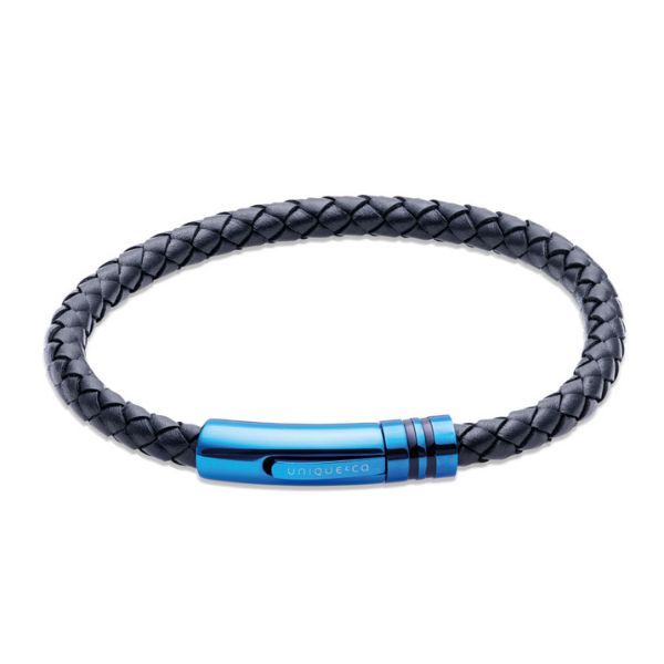 Unique & Co Blue Leather Bracelet with Blue IP-Plated Stinless Steel Clasp 21cm - Michael Jones Jeweller