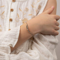 D for Diamond Pink Flower Toggle Silver Bracelet