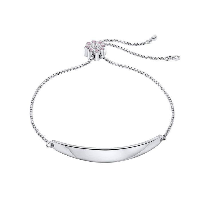 D for Diamond Pink Flower Toggle Silver Bracelet