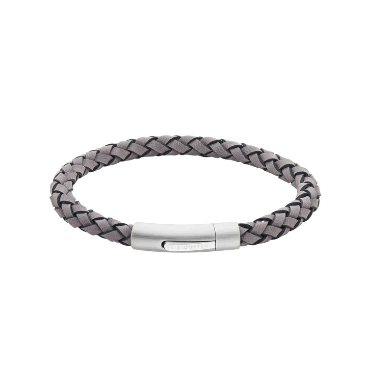 Unique Grey Leather Stainless Steel Bracelet 21cm