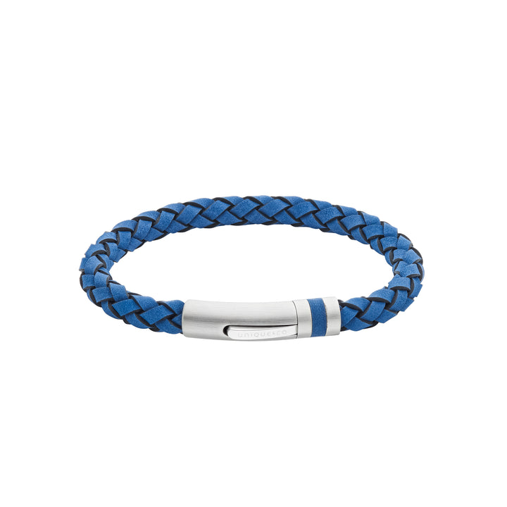 Unique Blue Leather Stainless Steel Bracelet 21cm