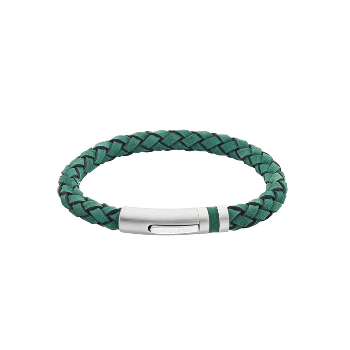 Unique Green Leather Stainless Steel Bracelet 21cm