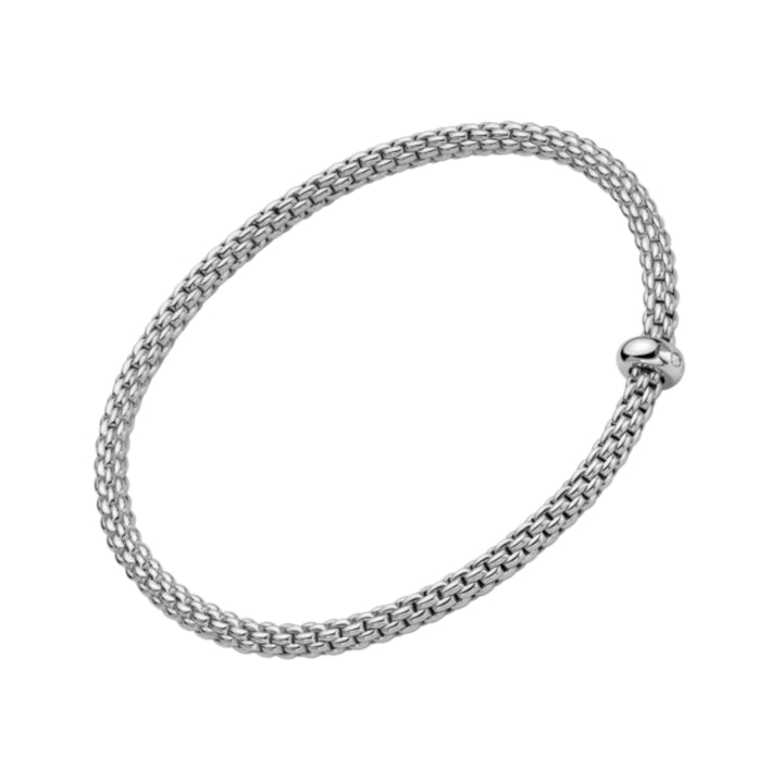 FOPE Flex'it Prima 18ct White Gold 0.01ct Diamond Set Bracelet Medium