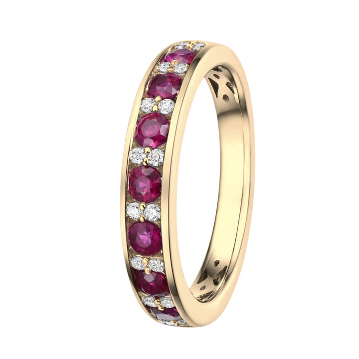Ruby and Diamond Half Eternity 18ct Yellow Gold Ring - Michael Jones Jeweller