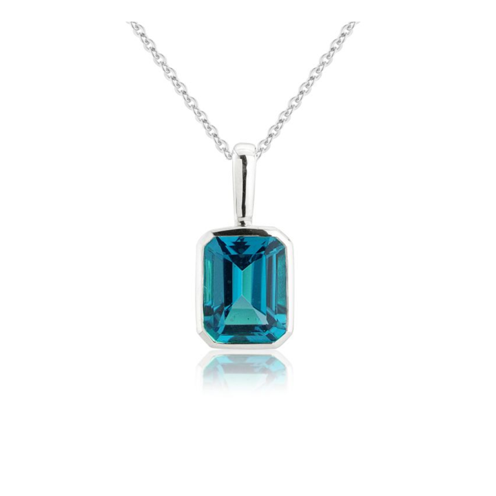 Octagonal London Blue Topaz 9ct White Gold Pendant