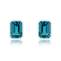 Octagonal London Blue Topaz 9ct White Gold Stud Earrings