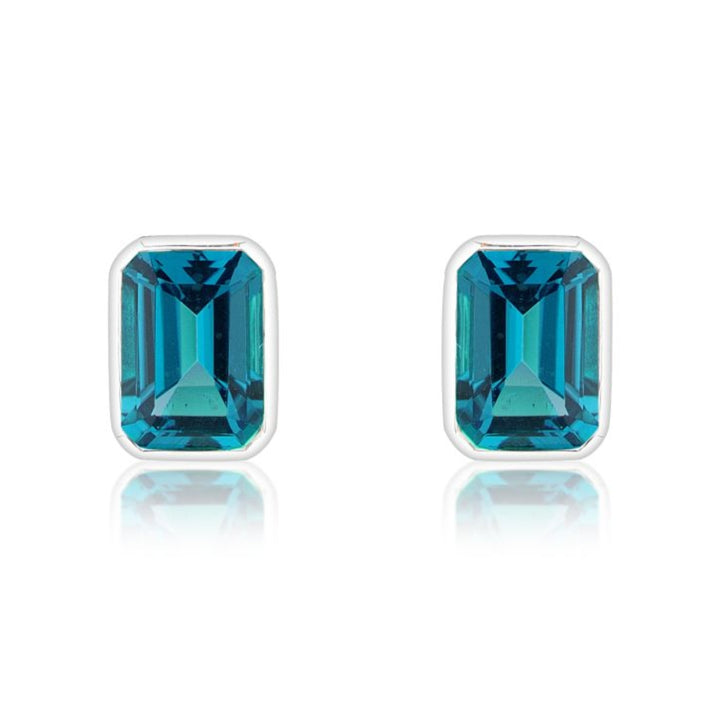 Octagonal London Blue Topaz 9ct White Gold Stud Earrings