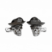 Pre-Owned Deakin & Francis Sterling Silver Pirate Skull Cufflinks with Hat and Ruby Eyes