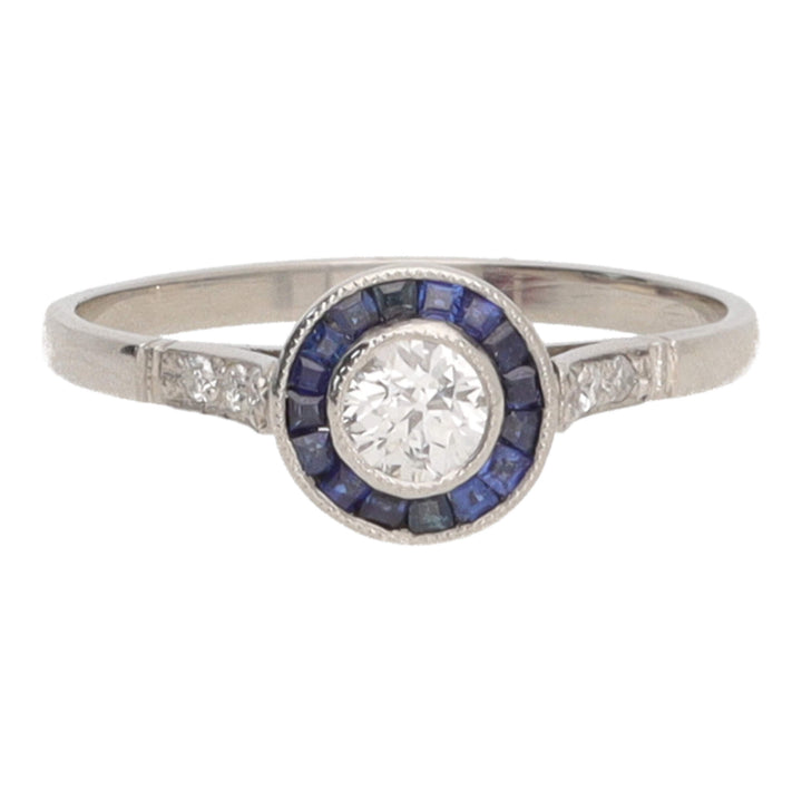 Pre-Owned Sapphire and Diamond Target Platinum Cluster Ring