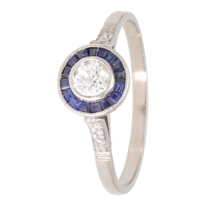Pre-Owned Sapphire and Diamond Target Platinum Cluster Ring