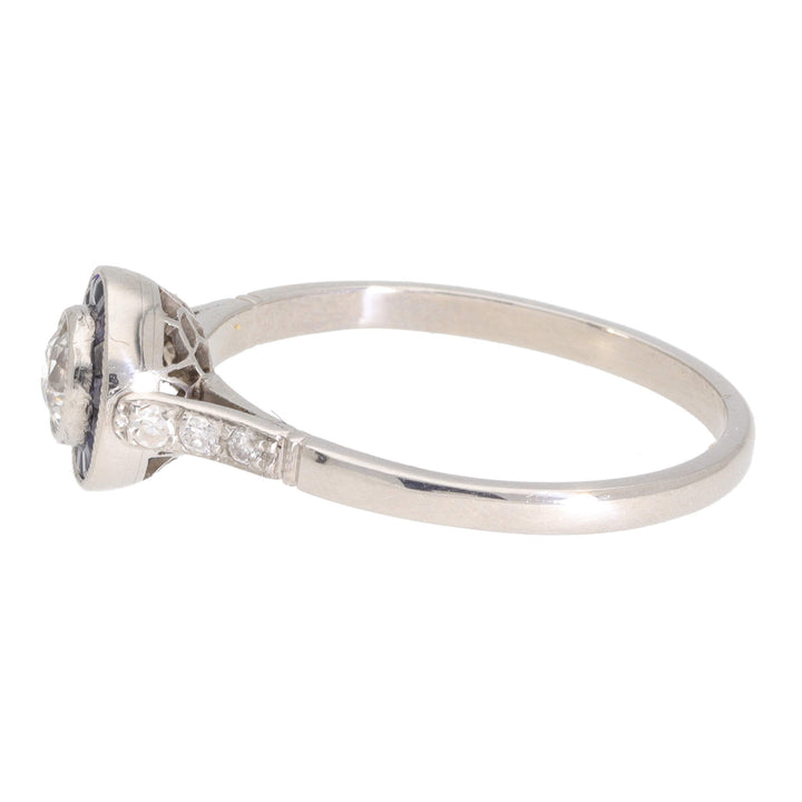 Pre-Owned Sapphire and Diamond Target Platinum Cluster Ring