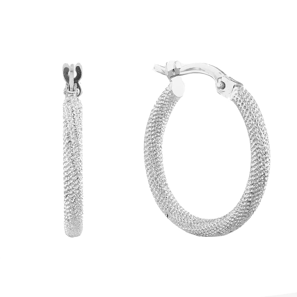 Frosted 9ct White Gold 19mm Hoop Earrings - Michael Jones Jeweller