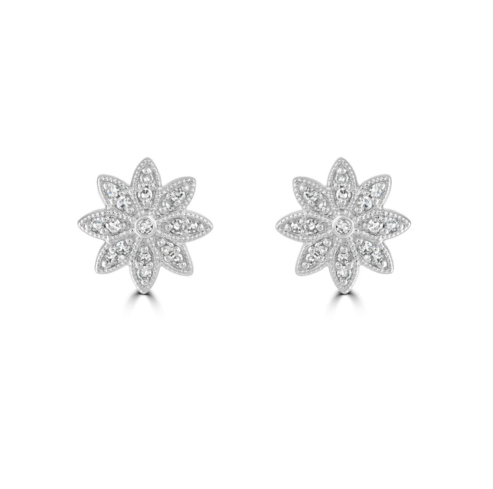 Diamond 0.13ct Flower 9ct White Gold Stud Earrings - Michael Jones Jeweller
