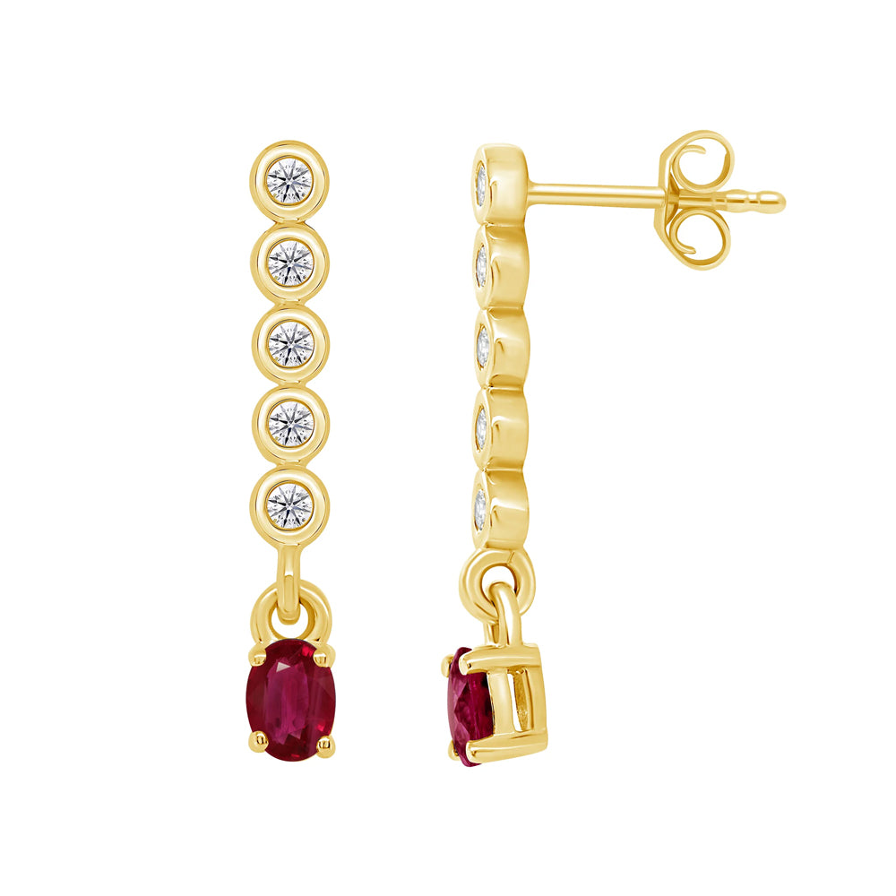 Ruby and Diamond 9ct Yellow Gold Drop Earrings - Michael Jones Jeweller