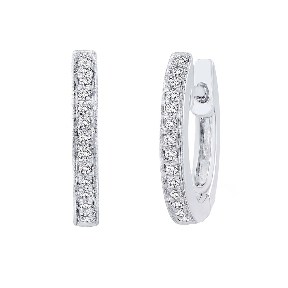 Diamond 0.10ct 9ct White Gold 12mm Huggy Earrings - Michael Jones Jeweller
