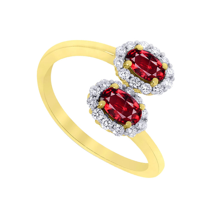 Garnet and Diamond Oval Crossover 9ct Yellow Gold Cluster Ring