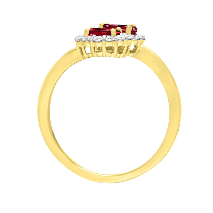 Garnet and Diamond Oval Crossover 9ct Yellow Gold Cluster Ring
