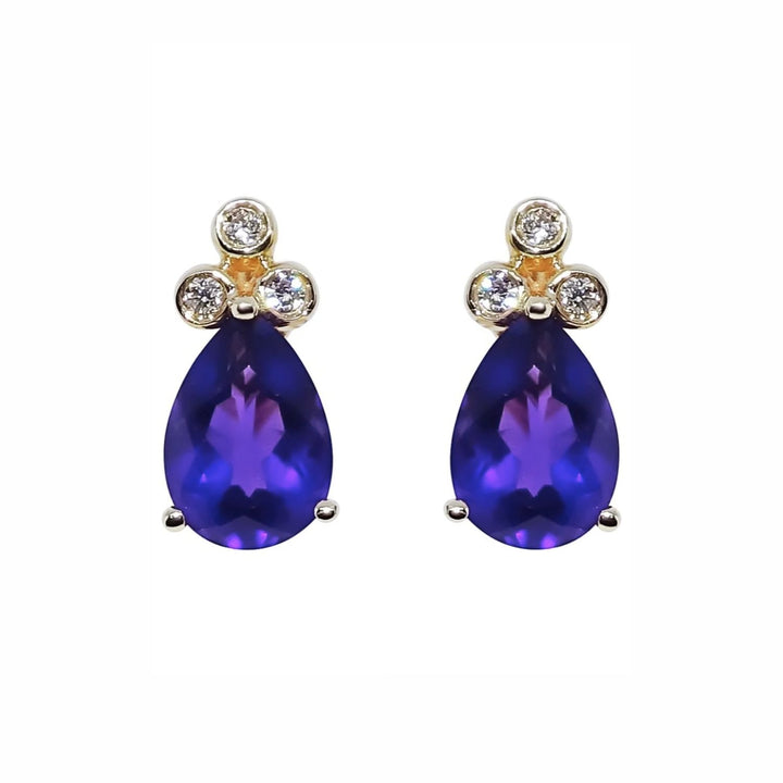 Amethyst and Diamond 9ct Yellow Gold Stud Earrings