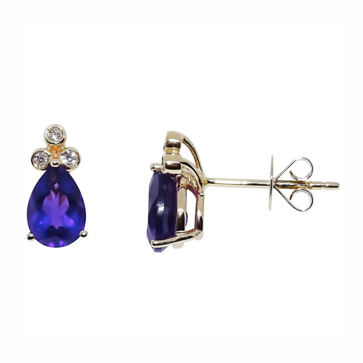 Amethyst and Diamond 9ct Yellow Gold Stud Earrings